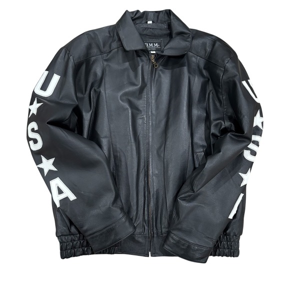 VTG Genuine Leather USA Flag motorcycle Jacket Sz XL Patriotic america 80s Y2K - Picture 3 of 8